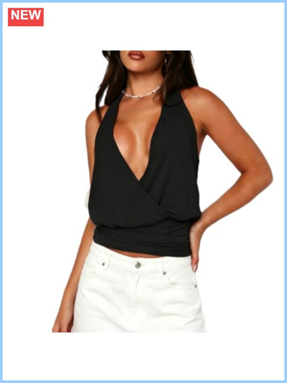 Women Y2k Wrap Halter Crop Top Tie Back Ruched Waist Camisole